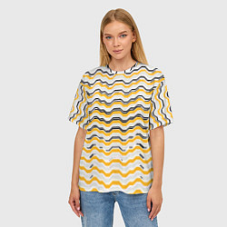 Футболка оверсайз женская Чёрные и жёлтые полосы на белом фоне, цвет: 3D-принт — фото 2
