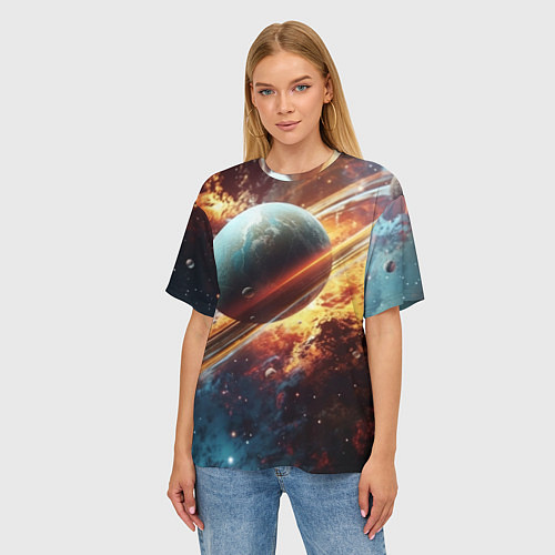 Женская футболка оверсайз Большая планета / 3D-принт – фото 3