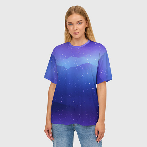 Женская футболка оверсайз Синий космос и звезды / 3D-принт – фото 3