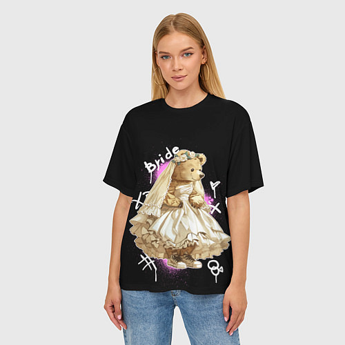 Женская футболка оверсайз Невеста - медведь / 3D-принт – фото 3