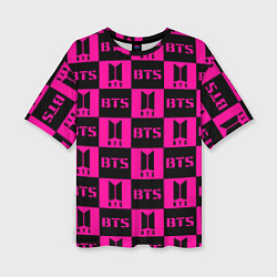 Футболка оверсайз женская BTS pattern pink logo, цвет: 3D-принт