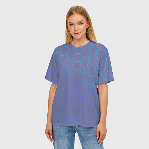 Женская футболка оверсайз Шестигранники индиго / 3D-принт – фото 3