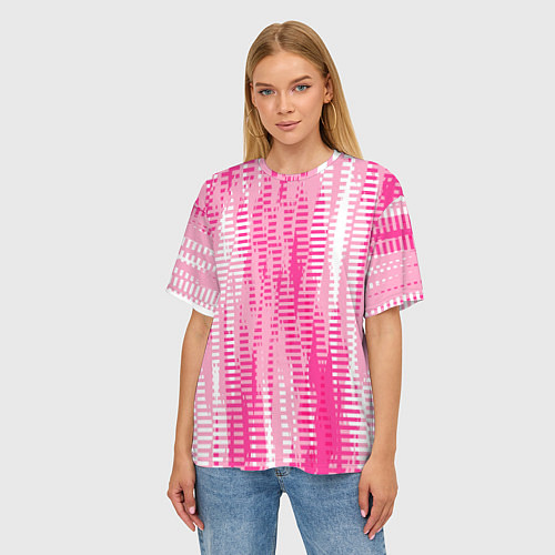 Женская футболка оверсайз Бело-розовый полосатый / 3D-принт – фото 3