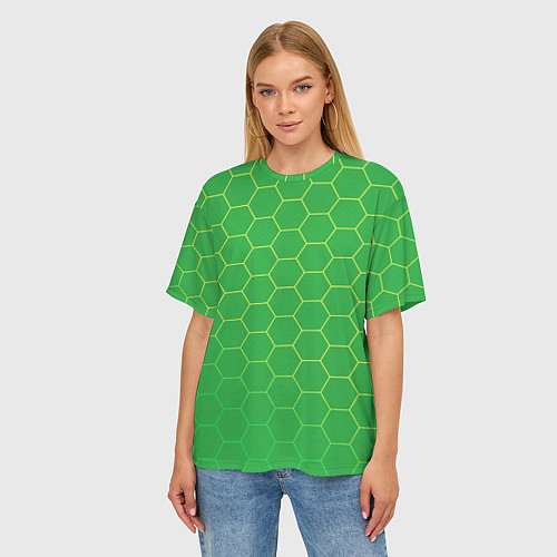 Женская футболка оверсайз Шестигранники фисташковый / 3D-принт – фото 3