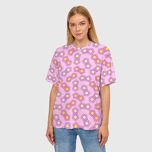 Женская футболка оверсайз Мозаика на розовом / 3D-принт – фото 3