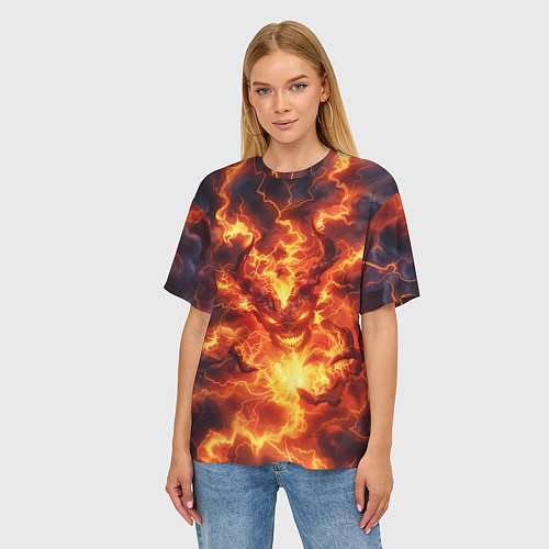 Женская футболка оверсайз Огненный демон / 3D-принт – фото 3