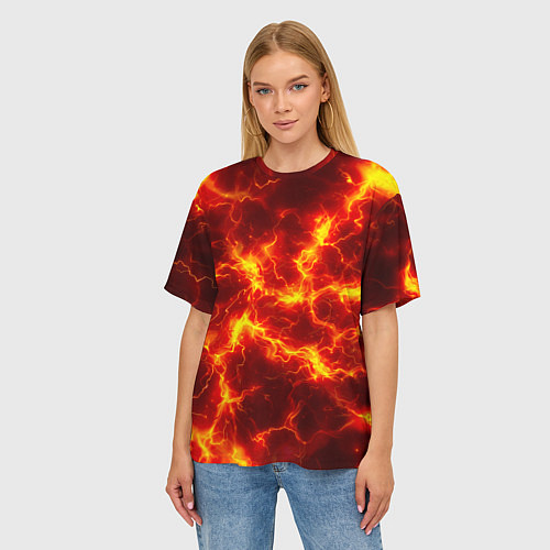 Женская футболка оверсайз Текстура огня / 3D-принт – фото 3