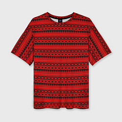 Женская футболка оверсайз Чёрно-красный норвежский узор