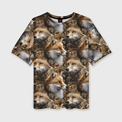 Женская футболка оверсайз Лакшери паттерн с золотыми лисицами
