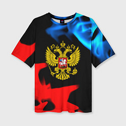 Футболка оверсайз женская Россия герб огненый стиль, цвет: 3D-принт