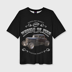Футболка оверсайз женская Хот-род и надпись колеса огня, цвет: 3D-принт