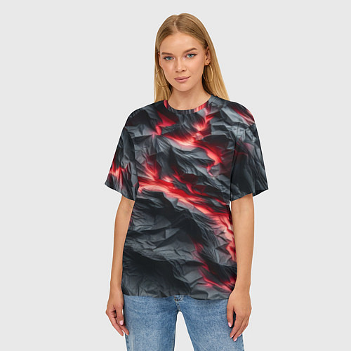 Женская футболка оверсайз Раскаленная лава на горных камнях / 3D-принт – фото 3