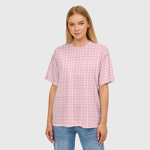 Женская футболка оверсайз Розовый паттерн клетка / 3D-принт – фото 3