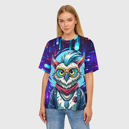 Женская футболка оверсайз Сова модница на стиле / 3D-принт – фото 3