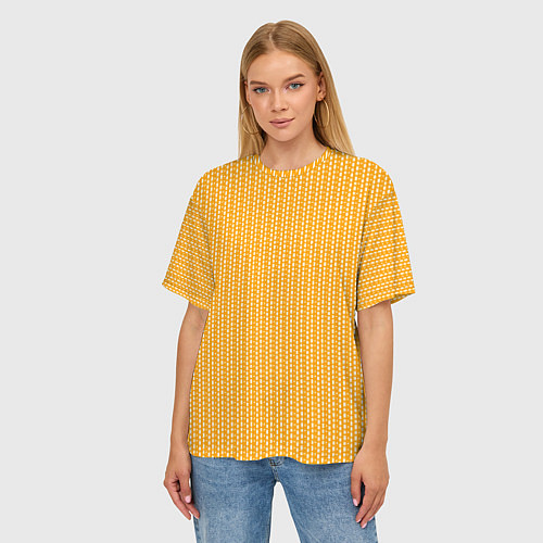 Женская футболка оверсайз Жёлтый в маленькие белые полосочки / 3D-принт – фото 3