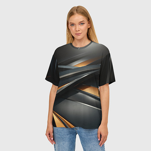 Женская футболка оверсайз Черная абстракция геометрия / 3D-принт – фото 3