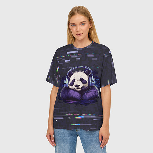 Женская футболка оверсайз Панда в наушниках слушает музыку / 3D-принт – фото 3