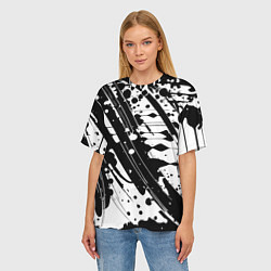 Футболка оверсайз женская Чёрно белая абстракция - кляксы, цвет: 3D-принт — фото 2