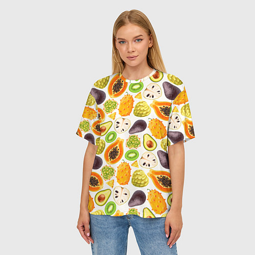 Женская футболка оверсайз Экзотический фруктовый узор / 3D-принт – фото 3