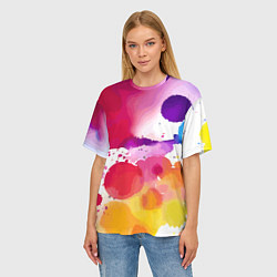 Футболка оверсайз женская Яркие абстрактные акварельные кляксы - нейросеть, цвет: 3D-принт — фото 2