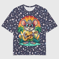 Футболка оверсайз женская Грызун играет на гитаре жарким летом, цвет: 3D-принт