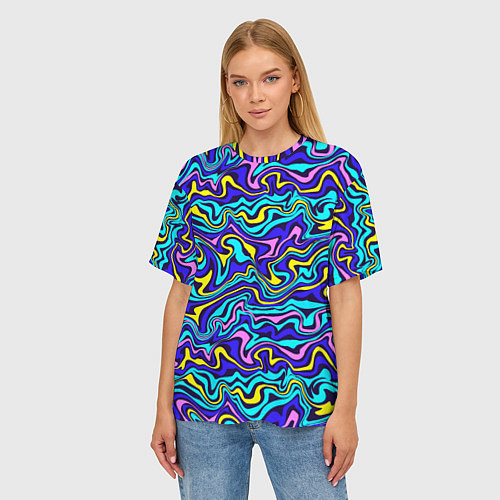 Женская футболка оверсайз Psychedelic multicolored pattern / 3D-принт – фото 3