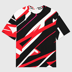 Футболка оверсайз женская Красно-белые полосы на чёрном фоне, цвет: 3D-принт