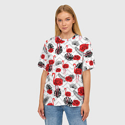 Футболка оверсайз женская Фламинго с розой, цвет: 3D-принт — фото 2