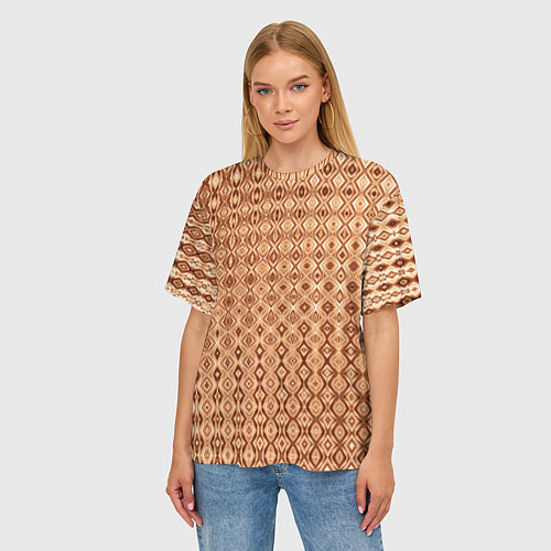 Женская футболка оверсайз Светлый коричневый абстрактный узор / 3D-принт – фото 3