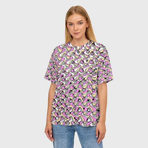 Женская футболка оверсайз Абстрактный узор серо-розовый / 3D-принт – фото 3