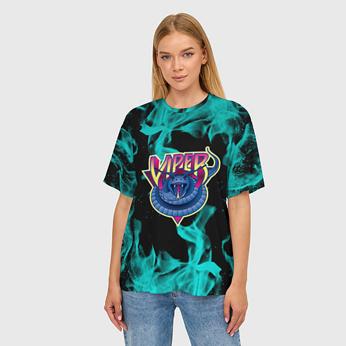 Женская футболка оверсайз Вайпер flame neon game / 3D-принт – фото 3