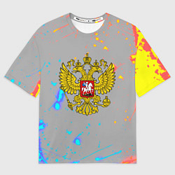 Футболка оверсайз женская Герб рф огонь краски, цвет: 3D-принт