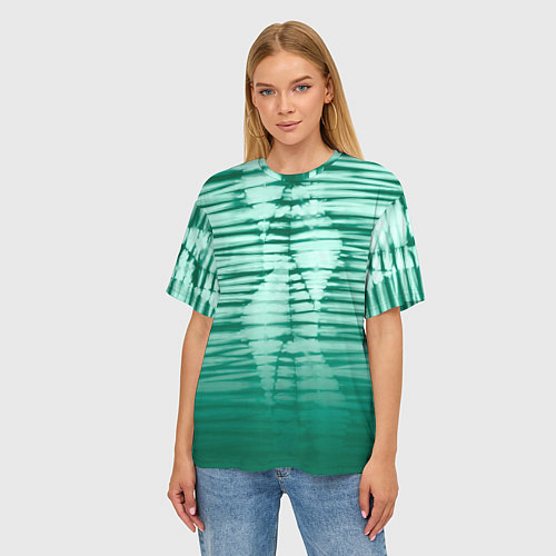 Женская футболка оверсайз Tie-dye green stripes / 3D-принт – фото 3