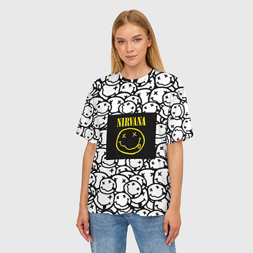 Женская футболка оверсайз Nirvana rock pattern / 3D-принт – фото 3