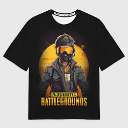 Женская футболка оверсайз PUBG игрок на закате черный фон