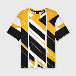 Футболка оверсайз женская Black and yellow stripes on a white background, цвет: 3D-принт