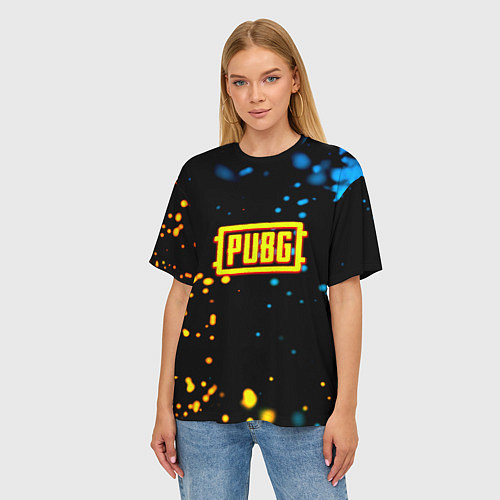 Женская футболка оверсайз PUBG огненное лого / 3D-принт – фото 3