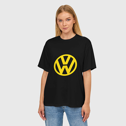 Женская футболка оверсайз Volkswagen logo yellow / 3D-принт – фото 3