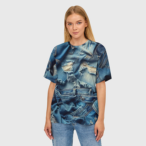 Женская футболка оверсайз Denim rags - fashion trend / 3D-принт – фото 3
