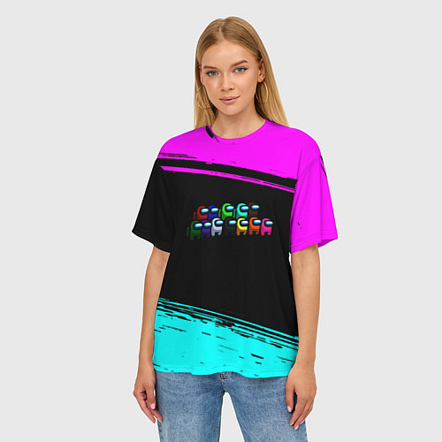 Женская футболка оверсайз Among us neon colors / 3D-принт – фото 3