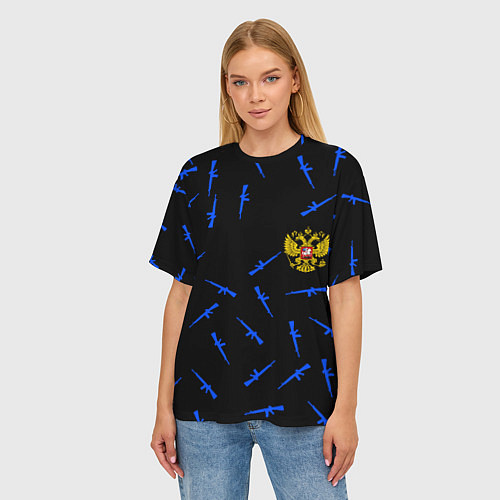 Женская футболка оверсайз Армейский стиль герб / 3D-принт – фото 3