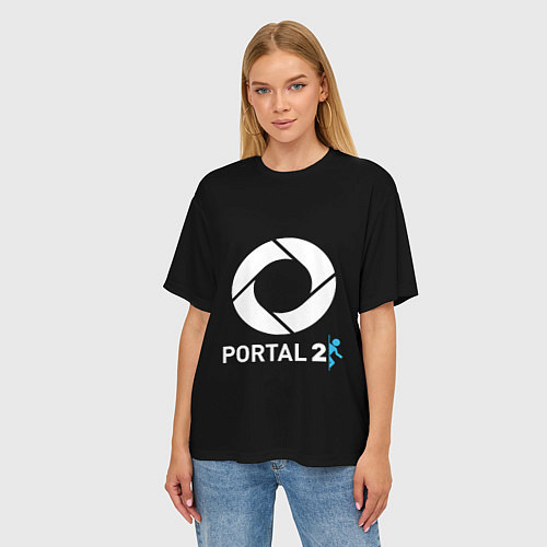 Женская футболка оверсайз Portal2 logo game / 3D-принт – фото 3