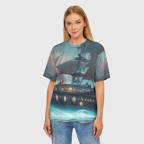Женская футболка оверсайз Мистический корабль / 3D-принт – фото 3