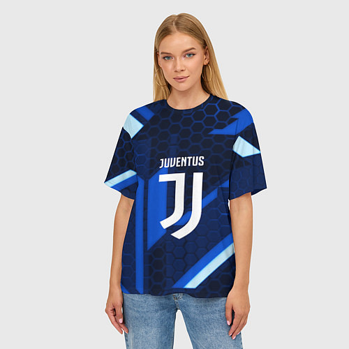 Женская футболка оверсайз Juventus sport geometry steel / 3D-принт – фото 3