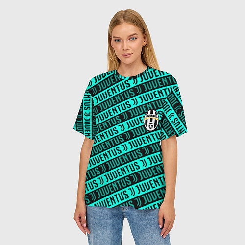 Женская футболка оверсайз Juventus pattern logo steel / 3D-принт – фото 3