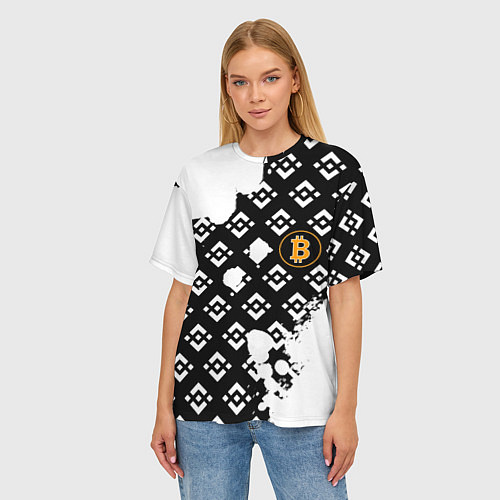 Женская футболка оверсайз Bitcoin pattern binance / 3D-принт – фото 3