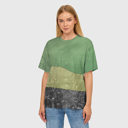Женская футболка оверсайз Футурисчтичный пейзаж города / 3D-принт – фото 3