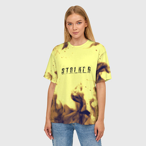 Женская футболка оверсайз Stalker fire retro / 3D-принт – фото 3
