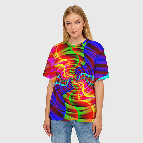 Женская футболка оверсайз Абстрактные волнистые линии / 3D-принт – фото 3