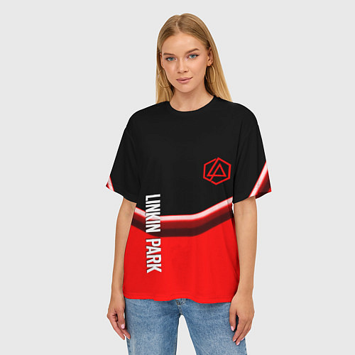 Женская футболка оверсайз Linkin park geometry line steel / 3D-принт – фото 3